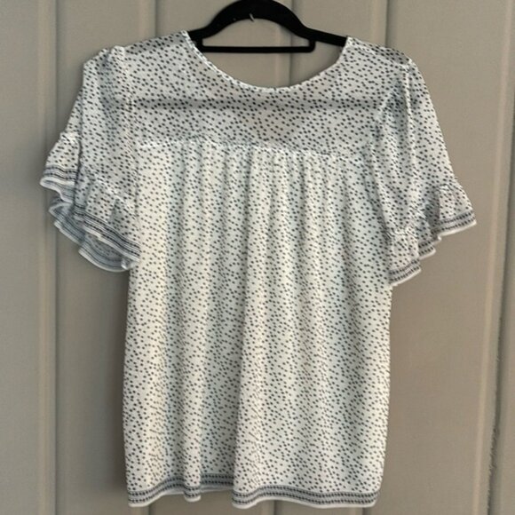 Max Studio Short Sleeve Knit Mesh Polka Ivory Dot Blouse Top Size S - Picture 1 of 6